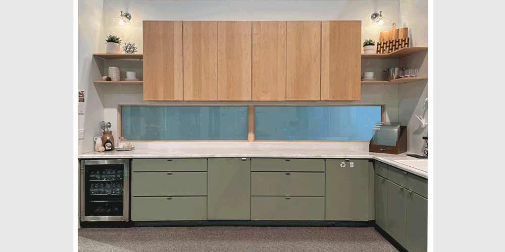 A kitchen with cabinets and shelvesAI-generated content may be incorrect.