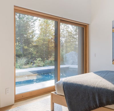 VistaLuxe Stretta sliding door interior with white hardware.