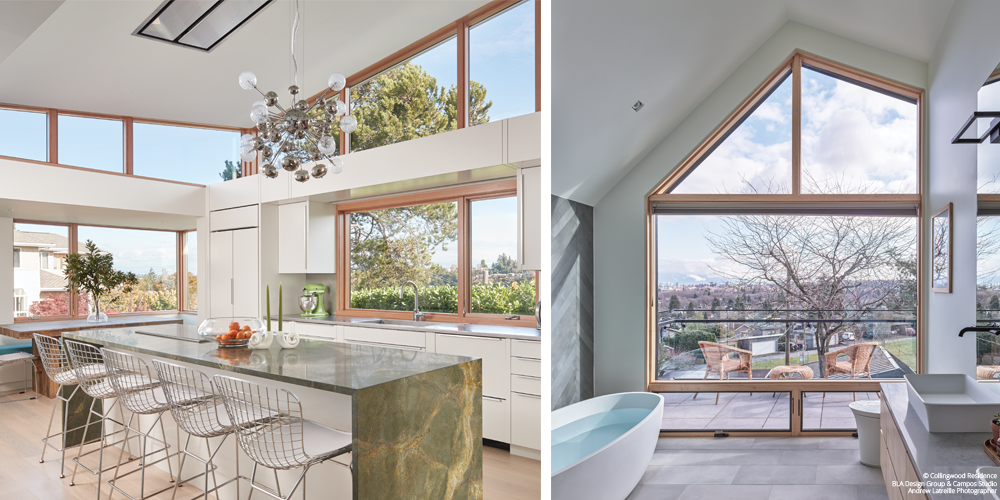 VistaLuxe WD LINE casements with Satin Nickel hardware and VistaLuxe WD LINE geometric direct sets and awnings windows