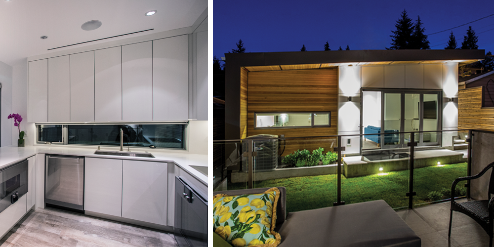VistaLuxe WD LINE direct set, awning and complementary folding door on the left. Pictured on the right is VistaLuxe WD LINE direct set and complementary folding door Extruded aluminum clad exterior with Timberwolf