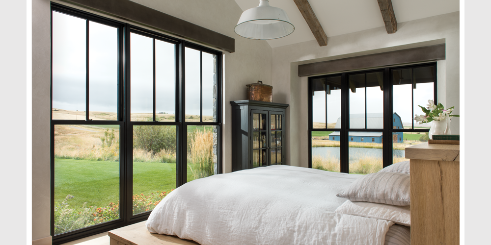 Black Windows - Ultra Sterling double hungs with 1-1/8" wide PDL bars in top sash