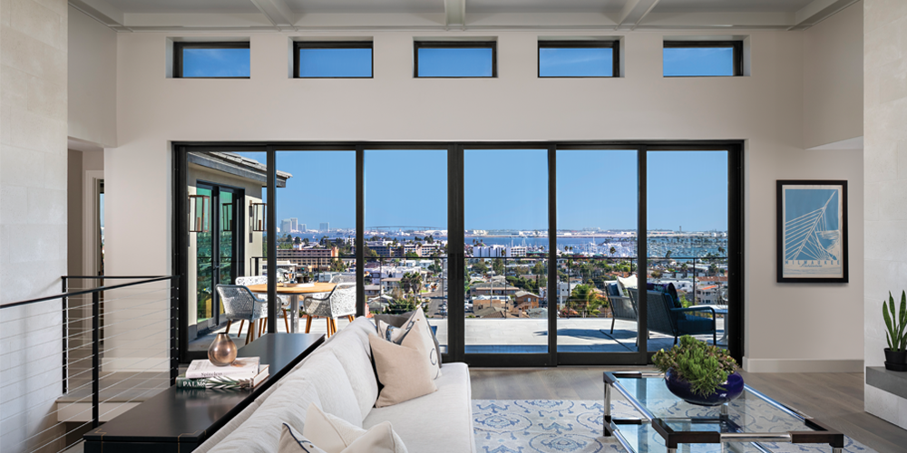 VistaLuxe WD LINE awnings and multi-slide door with interior Ebony stain