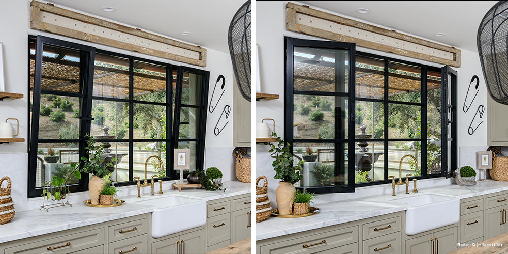 VistaLuxe AL LINE tilt-turns and direct set, Interior finish in Onyx, Dallas hardware in Matte Black