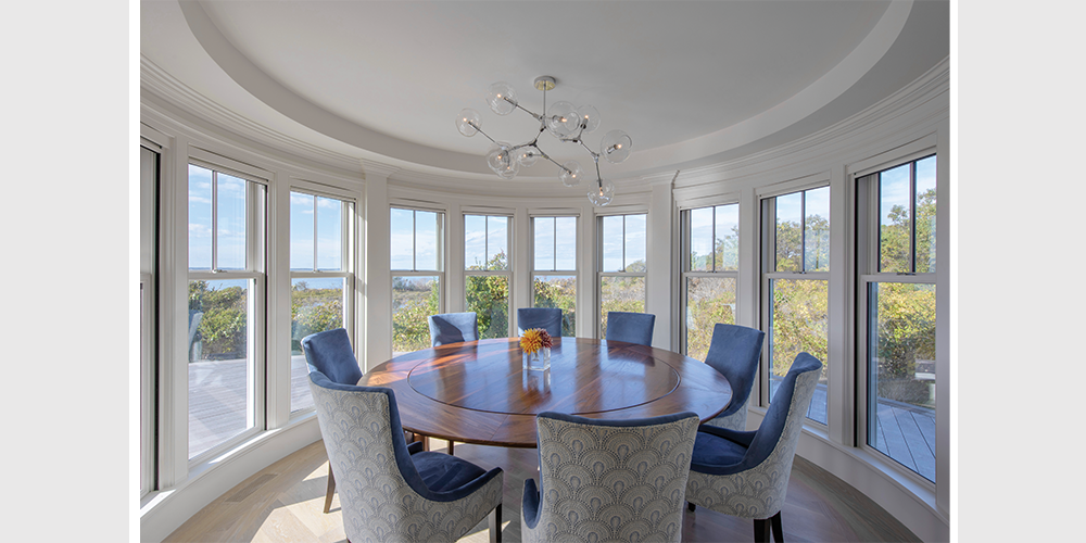 double hung windows in circular room.