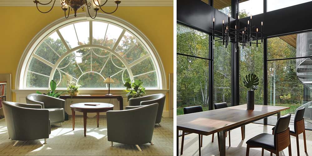 custom arched window and floor to ceiling modern window wall